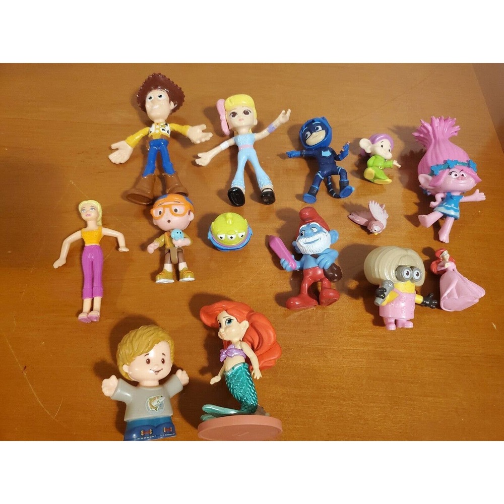 Lot of 14 Plastic Toys Figurines Cake Toppers McDonalds Toys Woody Blippi Smurf